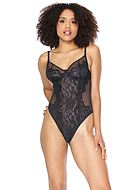 Seductive teddy, sheer inlays, floral lace, keyhole